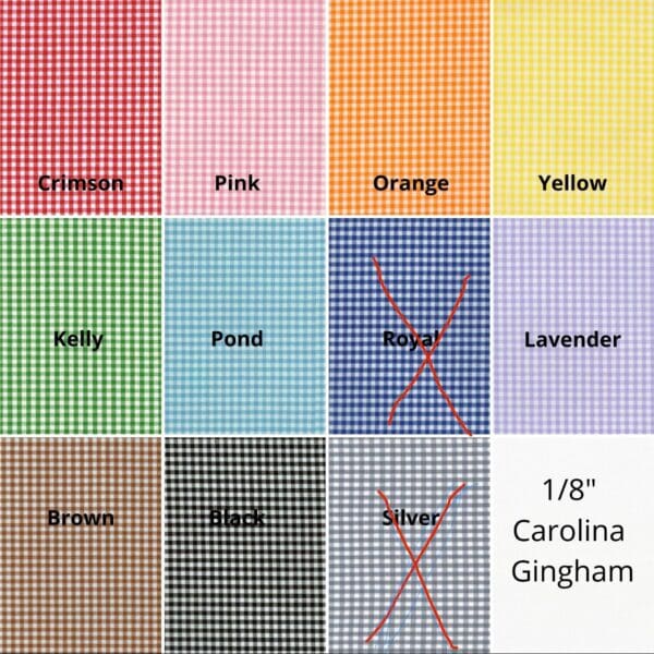 A color chart of different colors and their names.